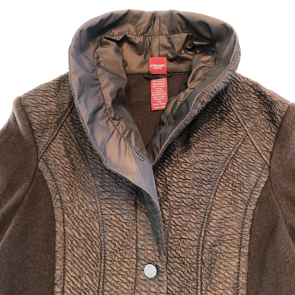 Sigrid Olsen Europe High Collar Sweater Jacket w Snap Front in Brown Size 2 - Picture 2 of 15